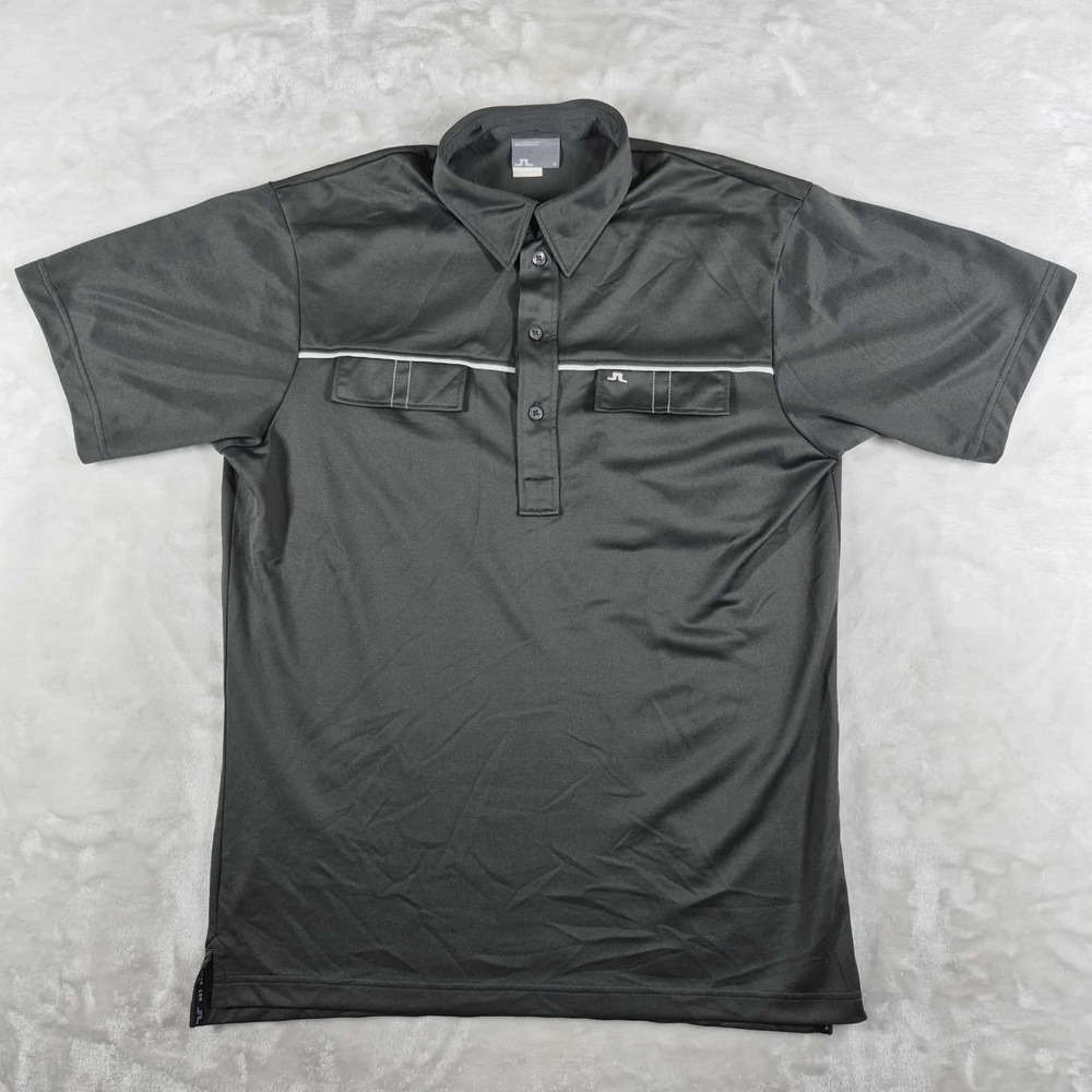 J. Lindeberg‎ Polo Shirt Men's Medium Gray Short Sleeve Pockets Fieldsensor Golf
